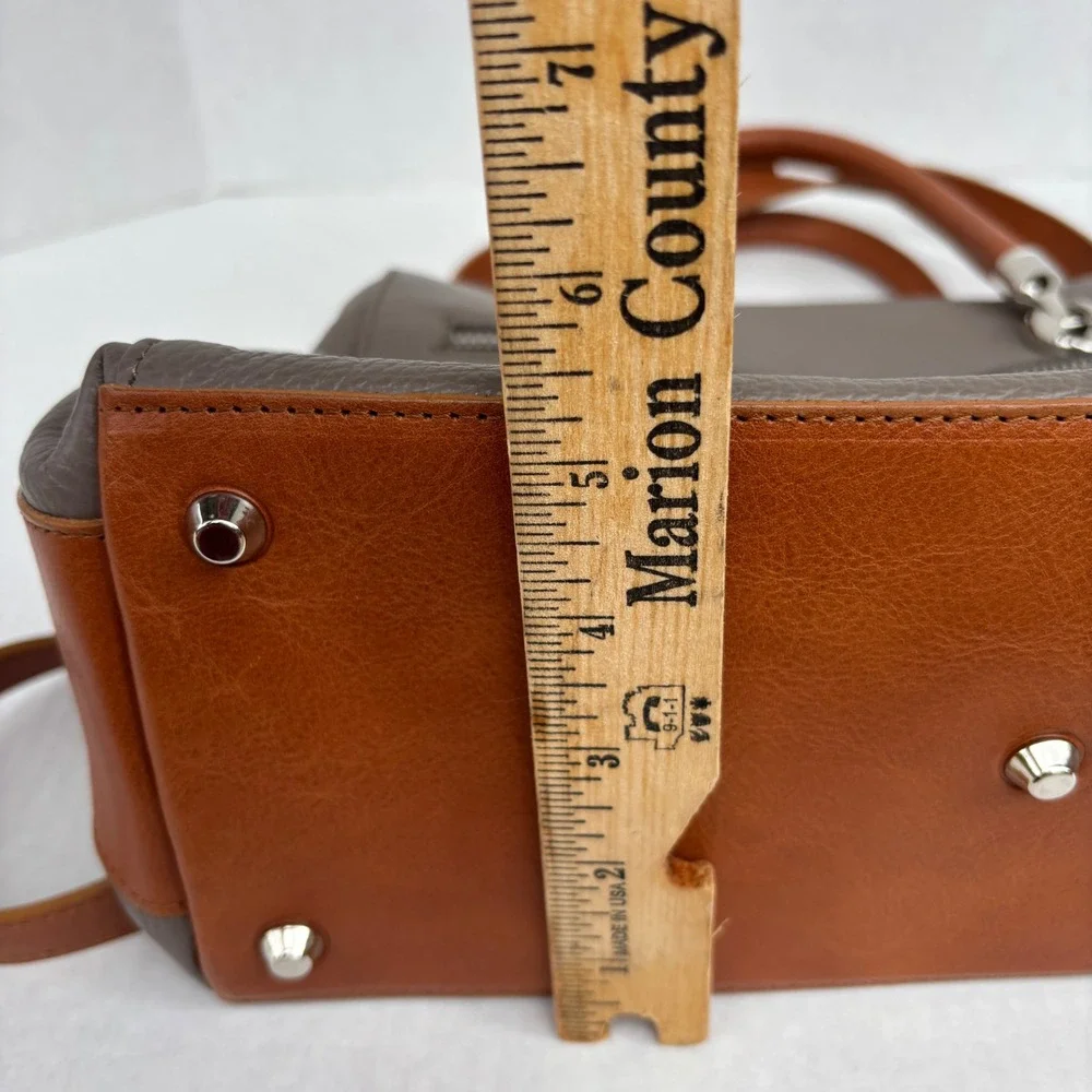 Valentina Italy Pebbled Leather Satchel Bag Taupe Cognac Brown sil Hardware NWOT